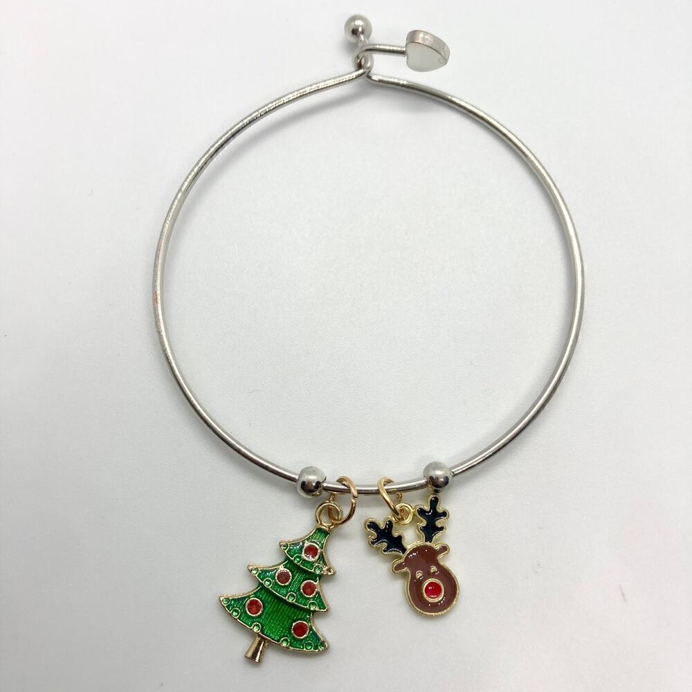 Rudolph the Red-Nosed Reindeer Christmas Tree Bangle Charm Bracelet